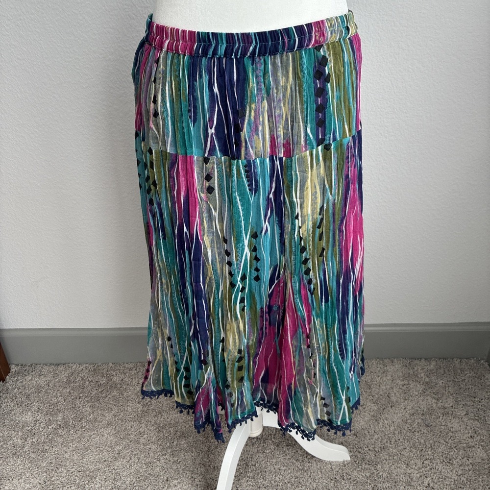 Anu by Natural Womens XL Multi Color Patchwork Rayon Maxi Skirt Boho Festival